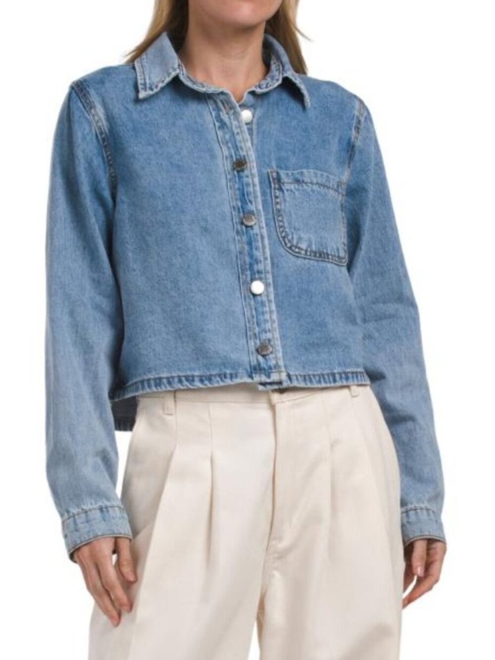 INDUSTRY Button Front Long Sleeve Denim Top With Pocket
